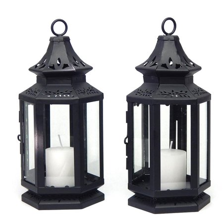 FUN LANDSCAPING Black Metal Candle Holder Carriage Lanterns Set Of 2 FL1021LTN